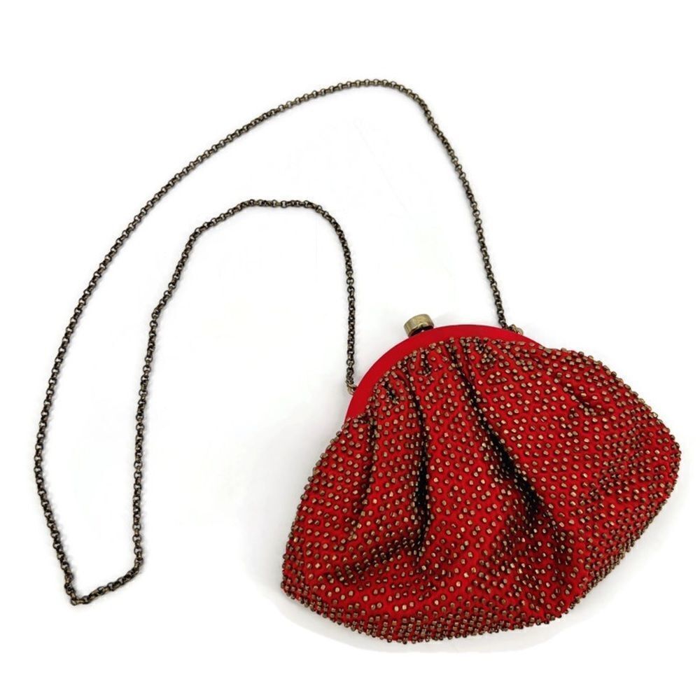Lovetobag Red Beaded Pouch Chain Strap‎